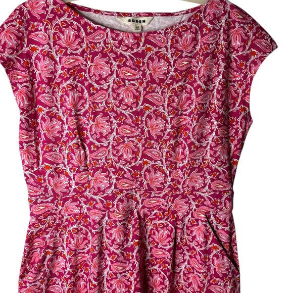 Boden Floral Print Fit & Flare Dress Pink Paisley Cap Sleeve Cotton Blend sz 10L - Picture 5 of 10
